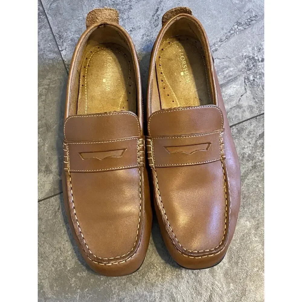 Florsheim Men's 10 1/2 Brown Leather Driving Moccasin Moc Toe Penny Loafers